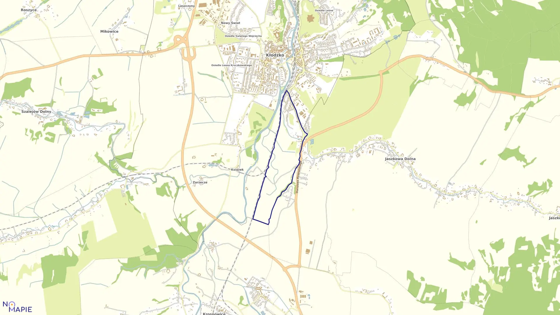 Mapa obrębu Jaskółcza Góra w mieście Kłodzko