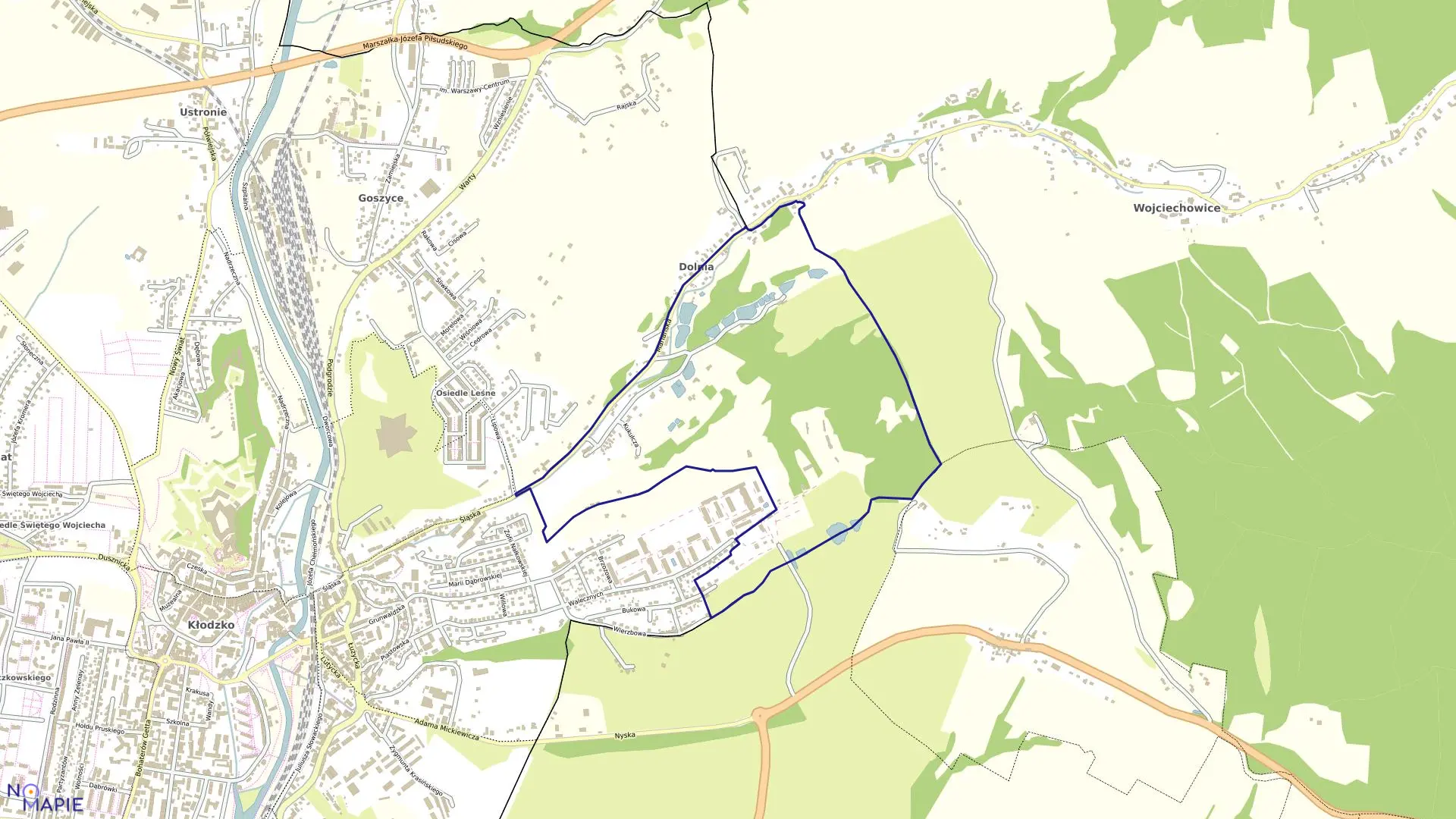 Mapa obrębu Kukułka w mieście Kłodzko