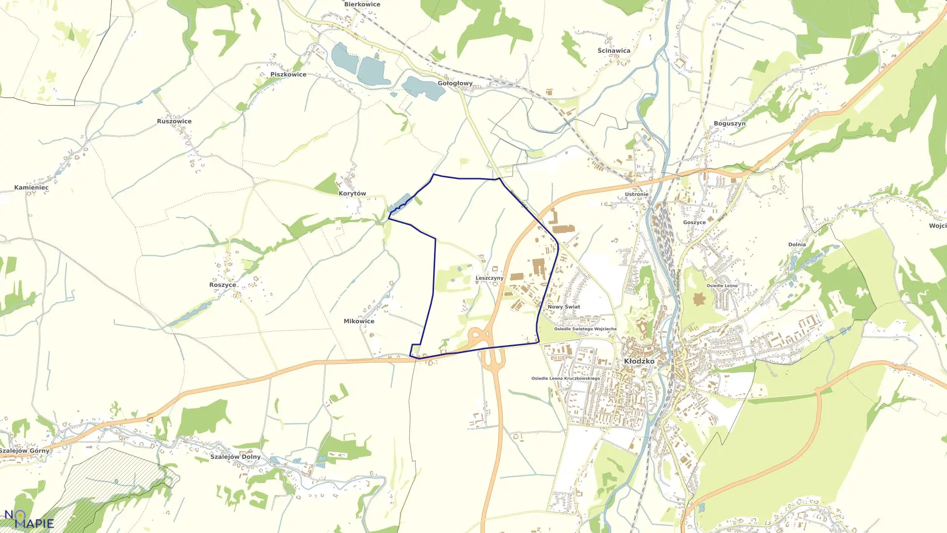 Mapa obrębu Leszczyna w mieście Kłodzko