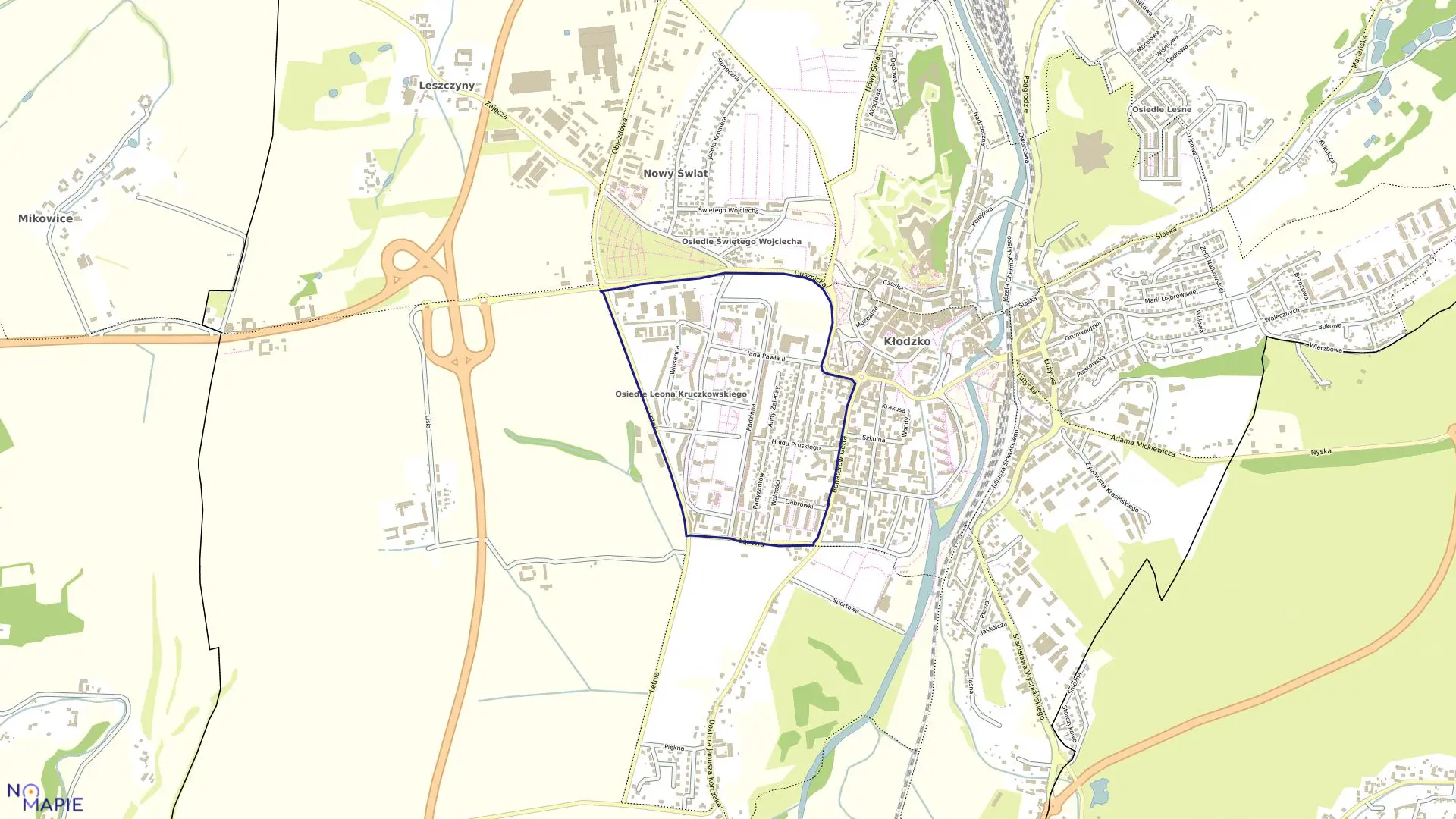 Mapa obrębu Nowe Miasto w mieście Kłodzko