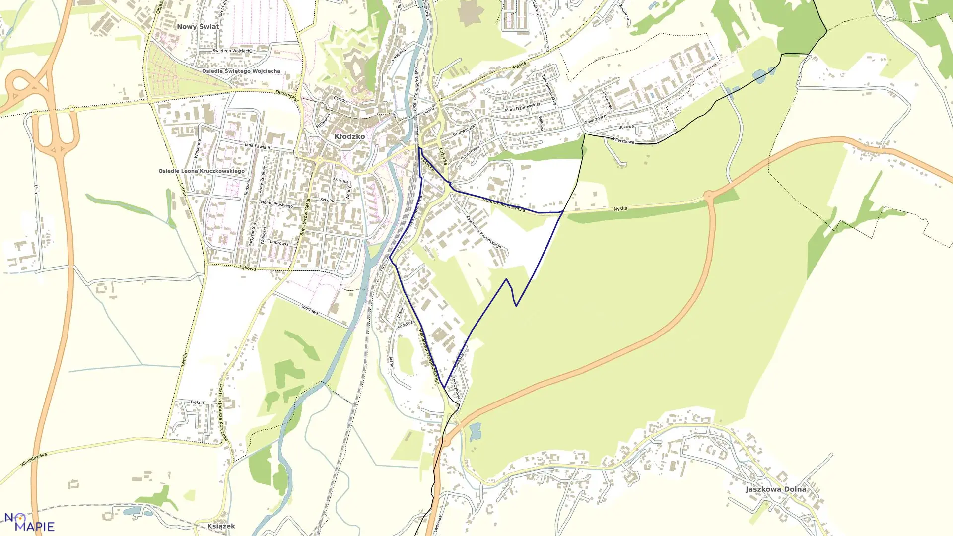 Mapa obrębu Ptasia Góra w mieście Kłodzko