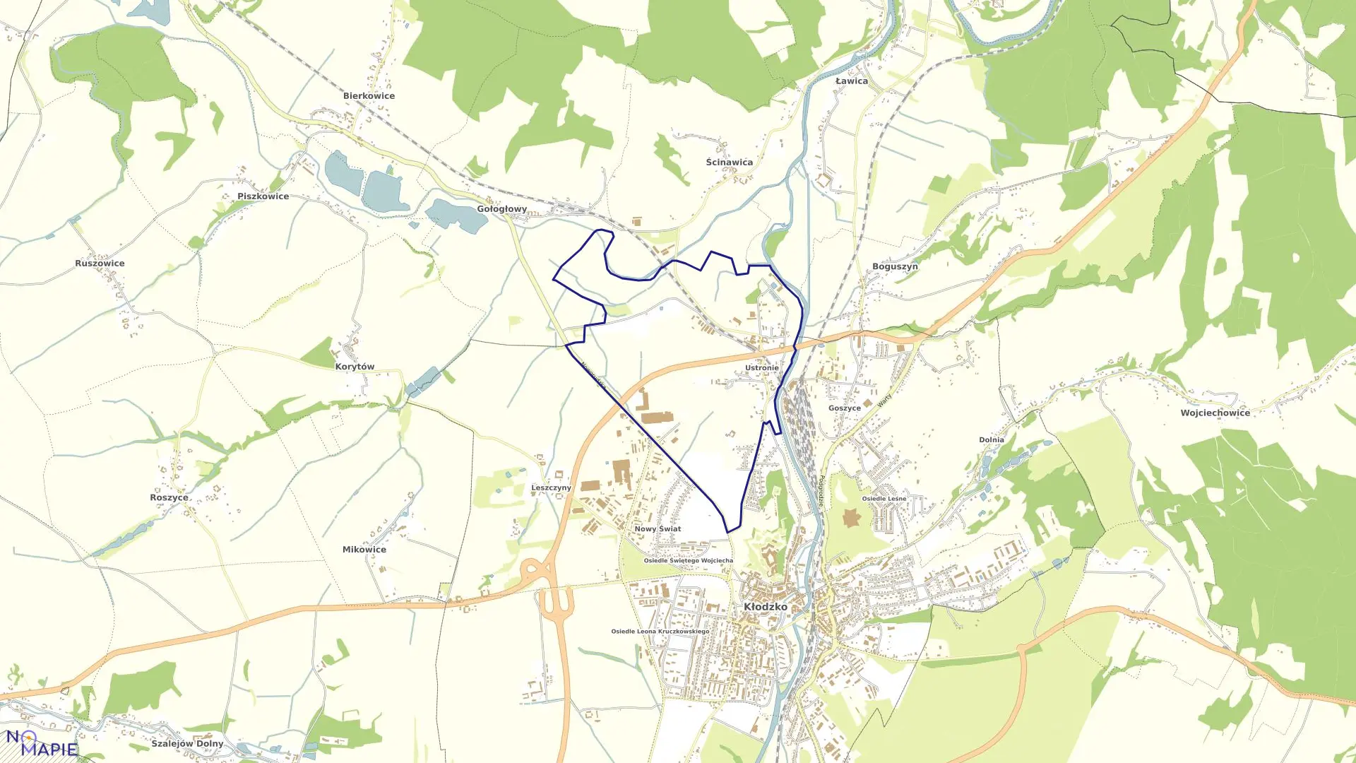 Mapa obrębu Ustronie w mieście Kłodzko