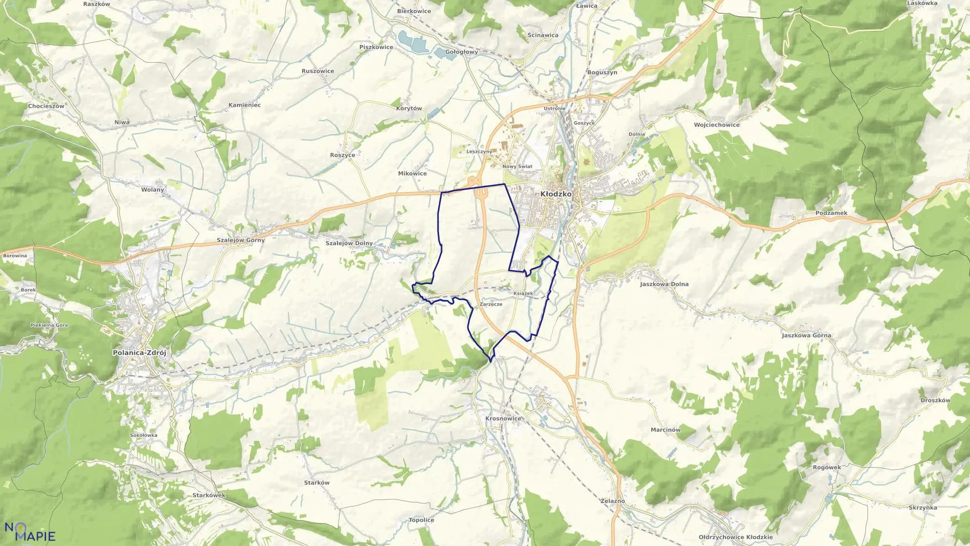 Mapa obrębu Zagórze w mieście Kłodzko